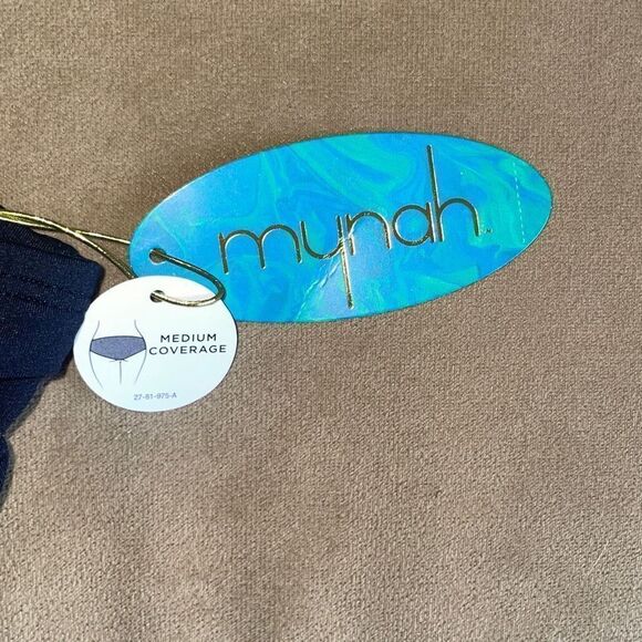 Mynah NEW $34 Mid-Rise Shirred Side Medium Coverage Bikini Bottom XL Black - Picture 6 of 8